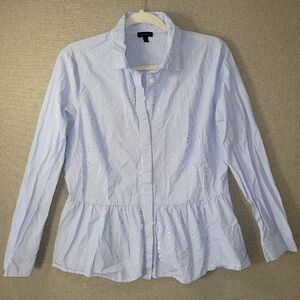 Talbots Size Medium Blue Striped Peplum Button Up Shirt